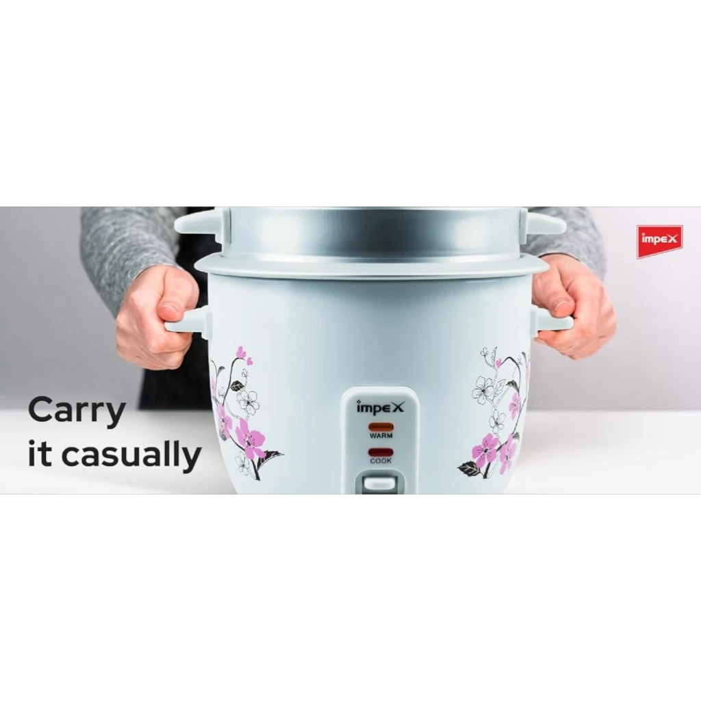 Impex Electric Rice Cooker – 1 Litre Capacity, 400W Power, Aluminium Inner Pot, Auto Cooking & Keep Warm, Glass Lid, Safety Protection – White - RC 2801 - Damoo