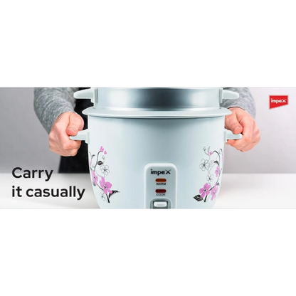 Impex Electric Rice Cooker – 1 Litre Capacity, 400W Power, Aluminium Inner Pot, Auto Cooking & Keep Warm, Glass Lid, Safety Protection – White - RC 2801 - Damoo