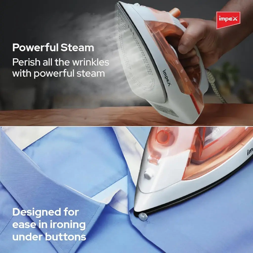 Impex Electric Steam Iron 1300W with Non-Stick Teflon Soleplate, Super Spray System, 5 Temperature Settings, Variable Steam Control, Overheat Protection & 360° Swivel Cord – IBS 401 –Red - Damoo