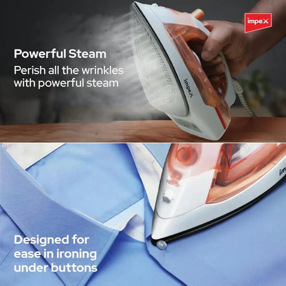 Impex Electric Steam Iron 1300W with Non-Stick Teflon Soleplate, Super Spray System, 5 Temperature Settings, Variable Steam Control, Overheat Protection & 360° Swivel Cord – IBS 401 –Red - Damoo