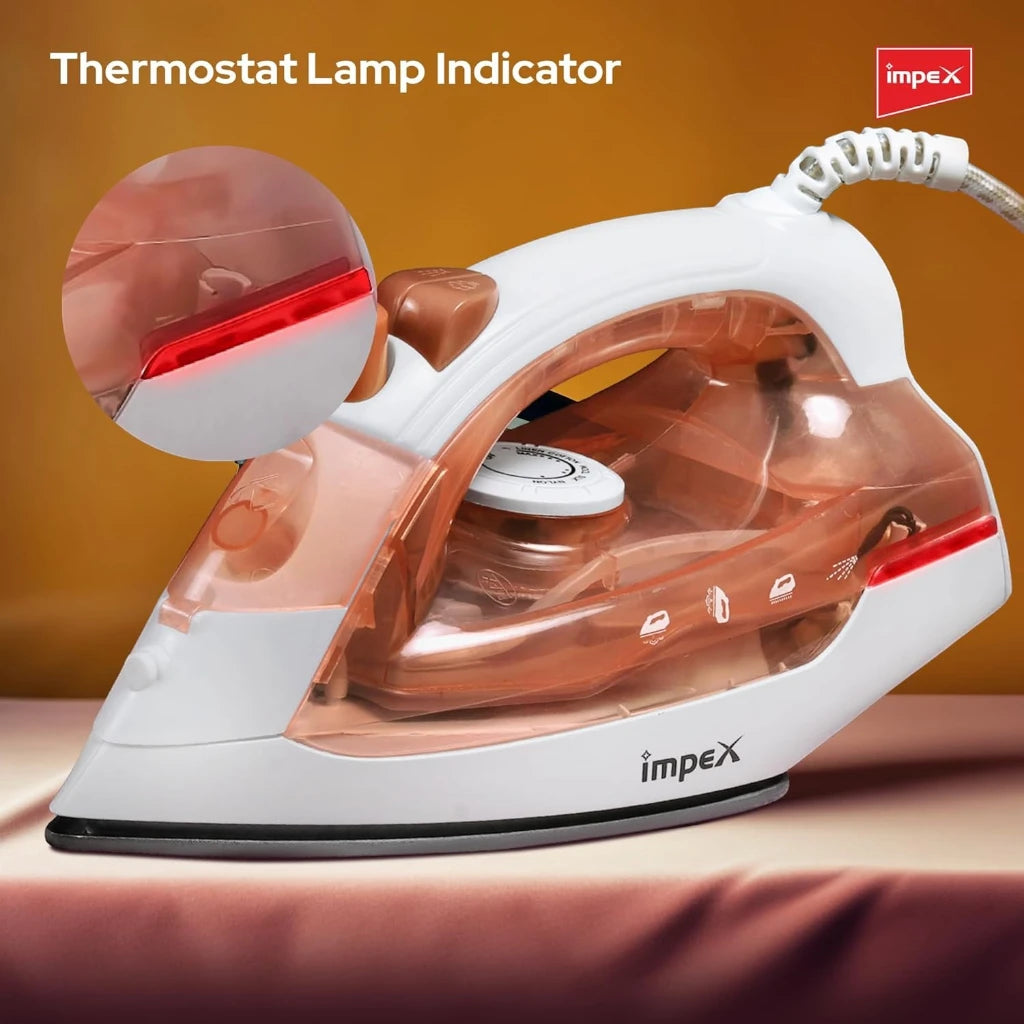 Impex Electric Steam Iron 1300W with Non-Stick Teflon Soleplate, Super Spray System, 5 Temperature Settings, Variable Steam Control, Overheat Protection & 360° Swivel Cord – IBS 401 –Red - Damoo