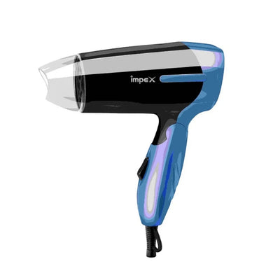 Impex Foldable Hair Dryer – 2-Speed Settings, Ionic Technology, 700W Power, Removable Filter, Quick-Dry Function – White/Black - HD1K2 - Damoo
