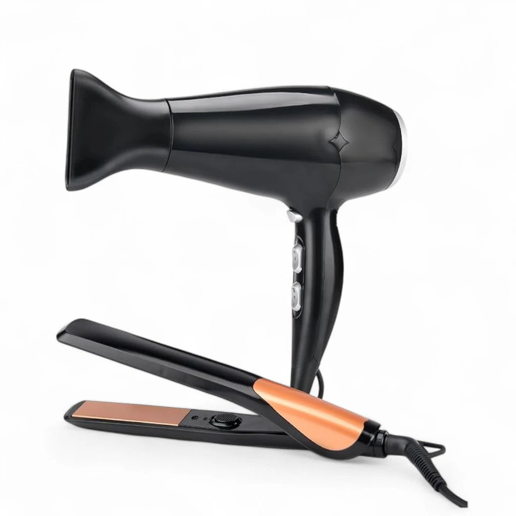 Impex Hair Dryer & Hair Straightener Combo – 2 Heat Settings, 1800-2100W, Swivel Cord, Auto Shutoff, Styling Nozzle Included | HSK 101 - Damoo