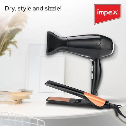 Impex Hair Dryer & Hair Straightener Combo – 2 Heat Settings, 1800-2100W, Swivel Cord, Auto Shutoff, Styling Nozzle Included | HSK 101 - Damoo