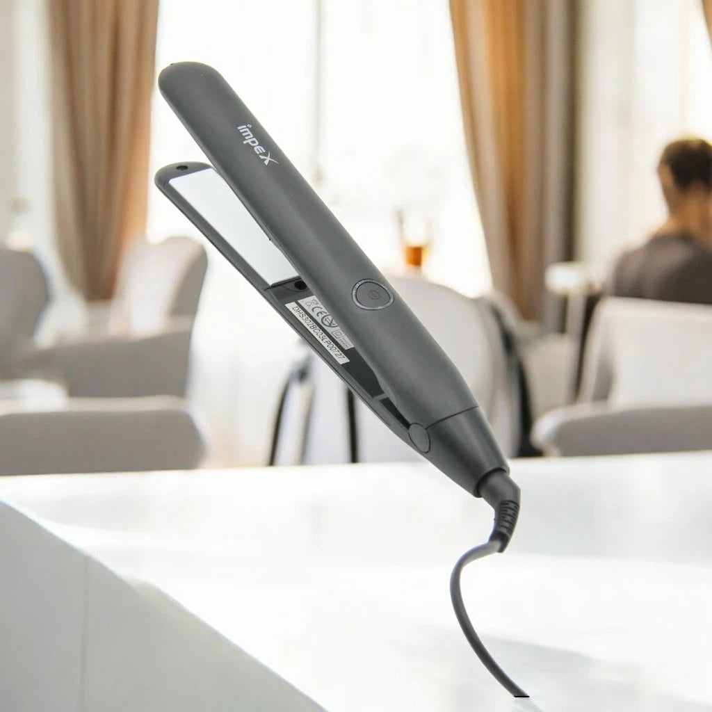 IMPEX Hair Straightener with 100x25mm Ceramic Coated Plates – PTC Fast Heating, 220°C Max Temp, 360° Swivel Cord, Dual Voltage, Lock Function, CE/ROHS Certified,  – 35W - HS 302 - Damoo