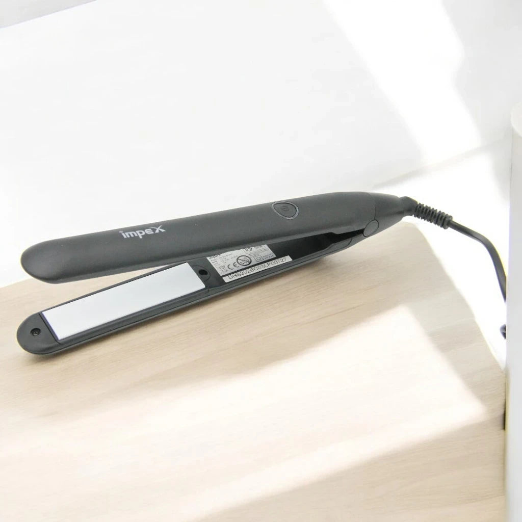 IMPEX Hair Straightener with 100x25mm Ceramic Coated Plates – PTC Fast Heating, 220°C Max Temp, 360° Swivel Cord, Dual Voltage, Lock Function, CE/ROHS Certified,  – 35W - HS 302 - Damoo