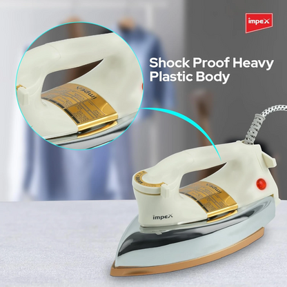 Impex Heavy Duty 1200W Dry Iron with Ceramic Coated Non-Stick Soleplate IB 211, Automatic Thermostat, Shockproof Body & 6 Heat Settings – Durable & Reliable Iron Box for Everyday Use - Damoo