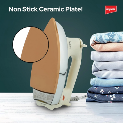 Impex Heavy Duty 1200W Dry Iron with Ceramic Coated Non-Stick Soleplate IB 211, Automatic Thermostat, Shockproof Body & 6 Heat Settings – Durable & Reliable Iron Box for Everyday Use - Damoo