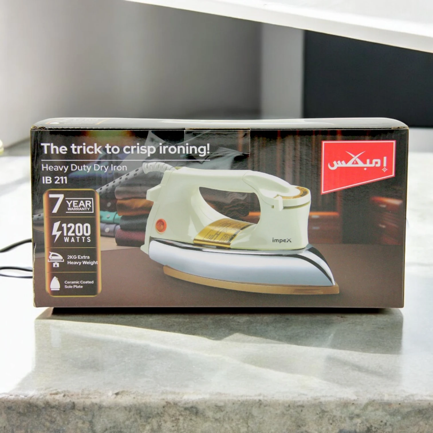 Impex Heavy Duty 1200W Dry Iron with Ceramic Coated Non-Stick Soleplate IB 211, Automatic Thermostat, Shockproof Body & 6 Heat Settings – Durable & Reliable Iron Box for Everyday Use - Damoo