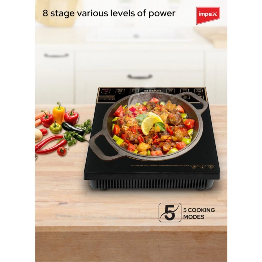 Impex Infrared Cooktop IR 2701A – 1500W Electric Stove with 8 Power Levels, 5 Cooking Modes, 24-Hour Preset Timer, LED Display, Overheat Protection & Universal Pot Compatibility – Black - Damoo