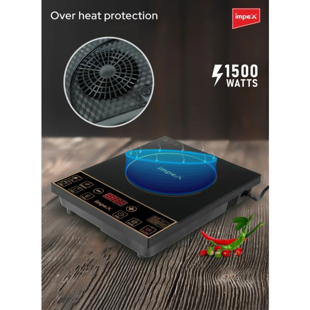 Impex Infrared Cooktop IR 2701A – 1500W Electric Stove with 8 Power Levels, 5 Cooking Modes, 24-Hour Preset Timer, LED Display, Overheat Protection & Universal Pot Compatibility – Black - Damoo