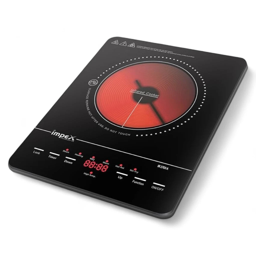 Impex Infrared Cooktop IR 2701A – 1500W Electric Stove with 8 Power Levels, 5 Cooking Modes, 24-Hour Preset Timer, LED Display, Overheat Protection & Universal Pot Compatibility – Black - Damoo