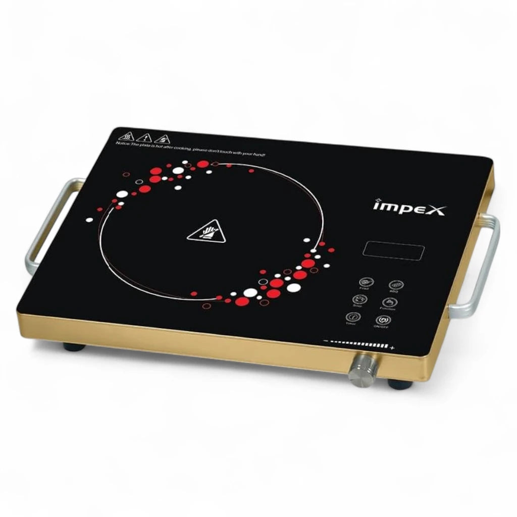 IMPEX Infrared Cooktop IR 2703 – 2000W Electric Stove with Touch & Knob Control, Micro Crystal Plate, 4-Digit LED Display, 4-Hour Timer, Auto Shut Off & Overheat Protection – Black - Damoo