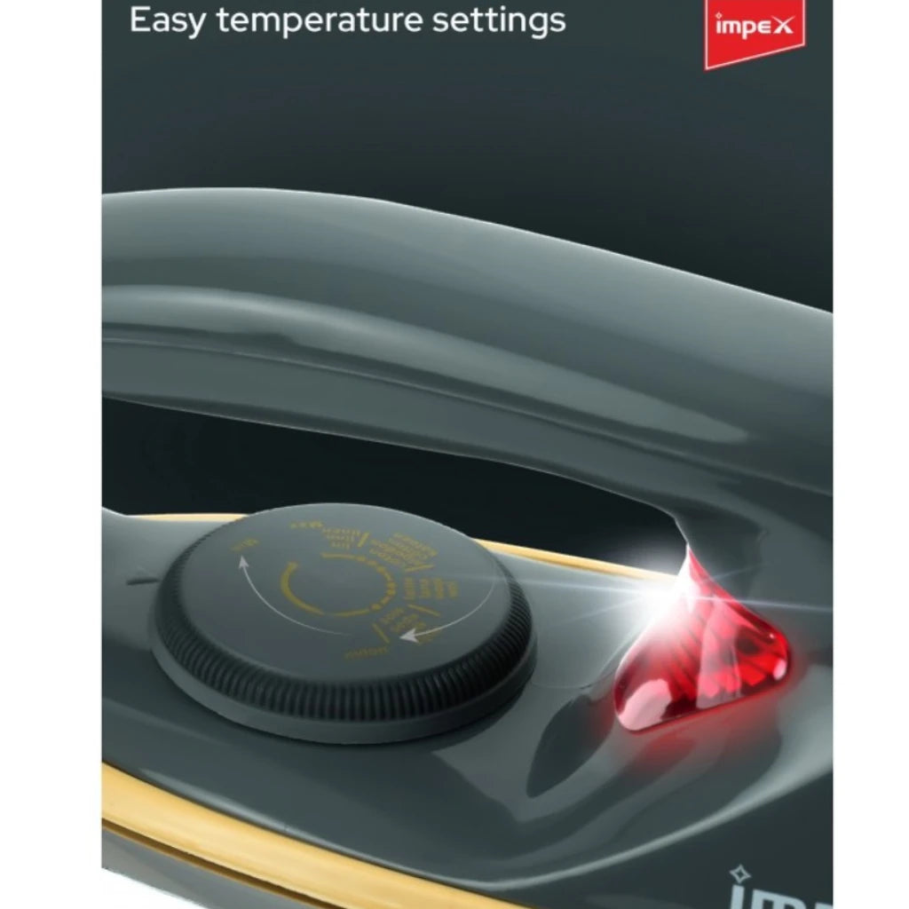 impex Showy 1200W Lightweight Electric Iron Box with Non-Stick Ceramic Soleplate, 5 Temperature Settings, Auto-Thermostat, Overheat Protection, 180° Swivel Cord & Cool Grip Handle - Damoo
