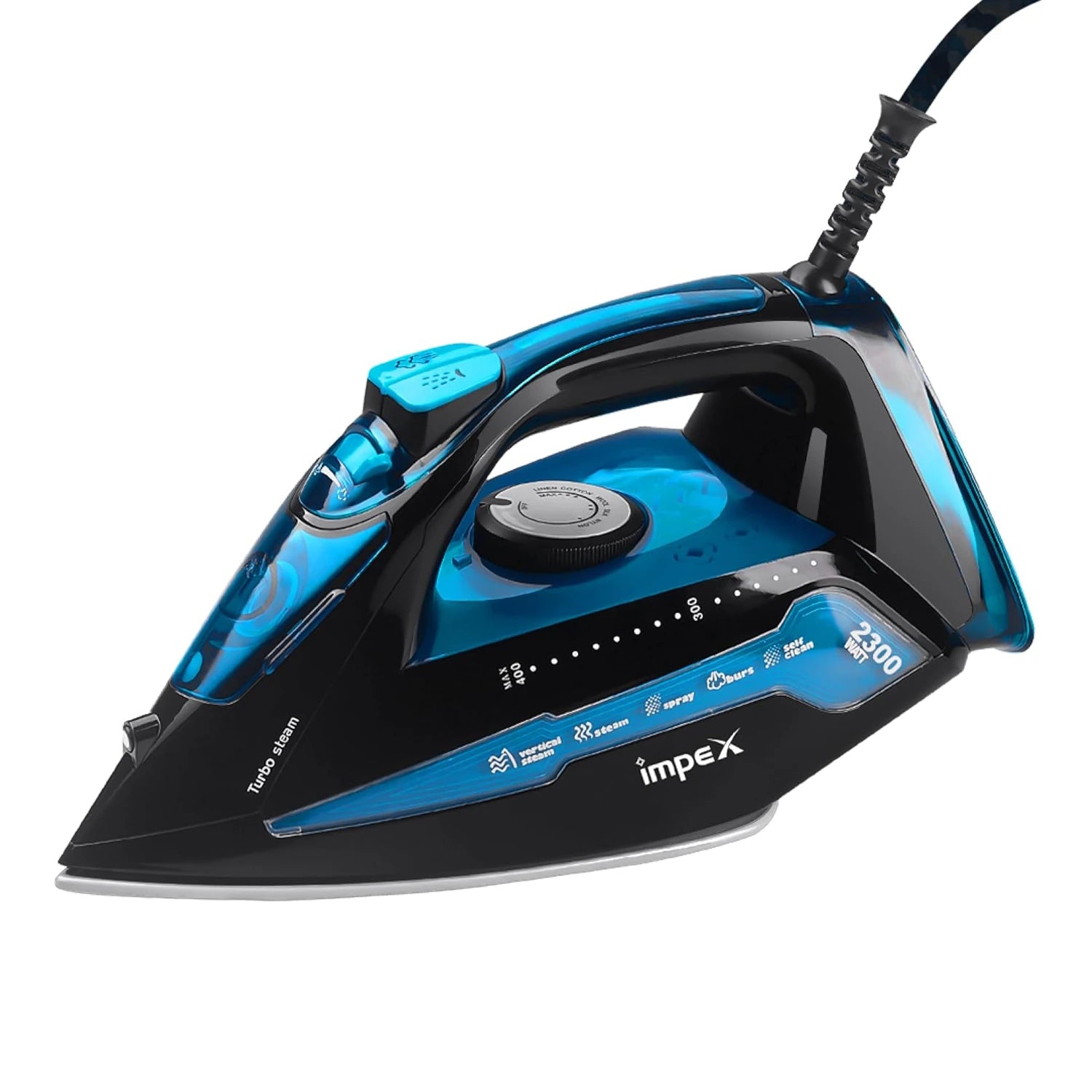 Impex Steam Iron IBS 404 - 2300W with Ceramic Coated Soleplate, Water Spray, 360° Swivel Cord, Overheat Protection & 5 Heat Settings – Vertical & Horizontal Steaming - Damoo