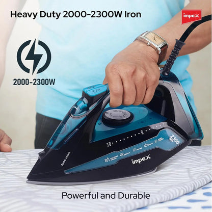 Impex Steam Iron IBS 404 - 2300W with Ceramic Coated Soleplate, Water Spray, 360° Swivel Cord, Overheat Protection & 5 Heat Settings – Vertical & Horizontal Steaming - Damoo