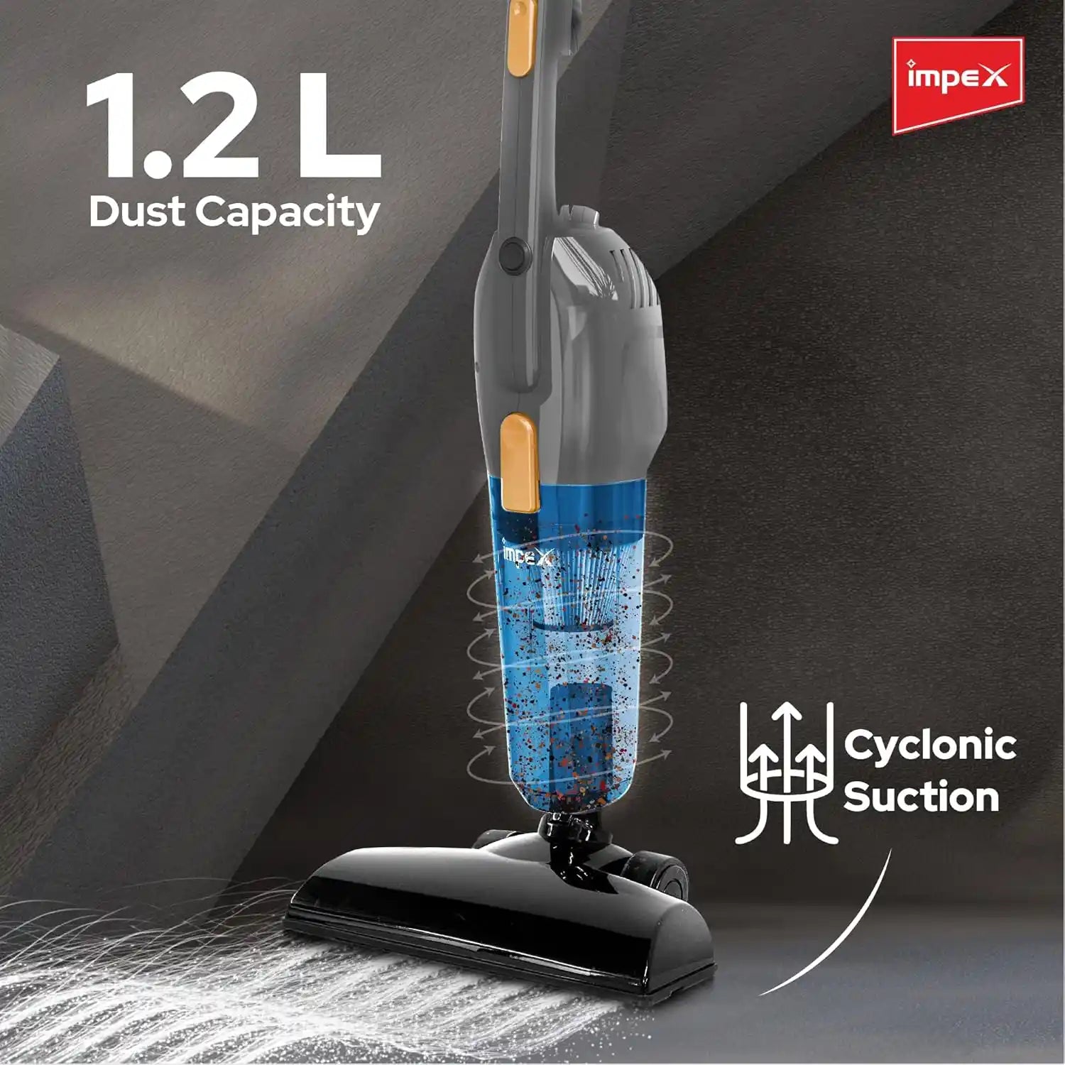 Impex VC 4702 800W 3-in-1 Lightweight Stick & Handheld Vacuum Cleaner – Powerful Suction, 1.2L Dustbin, 5M Cord, Multi-Surface Cleaning with High-Efficiency Filtration – Grey - Damoo
