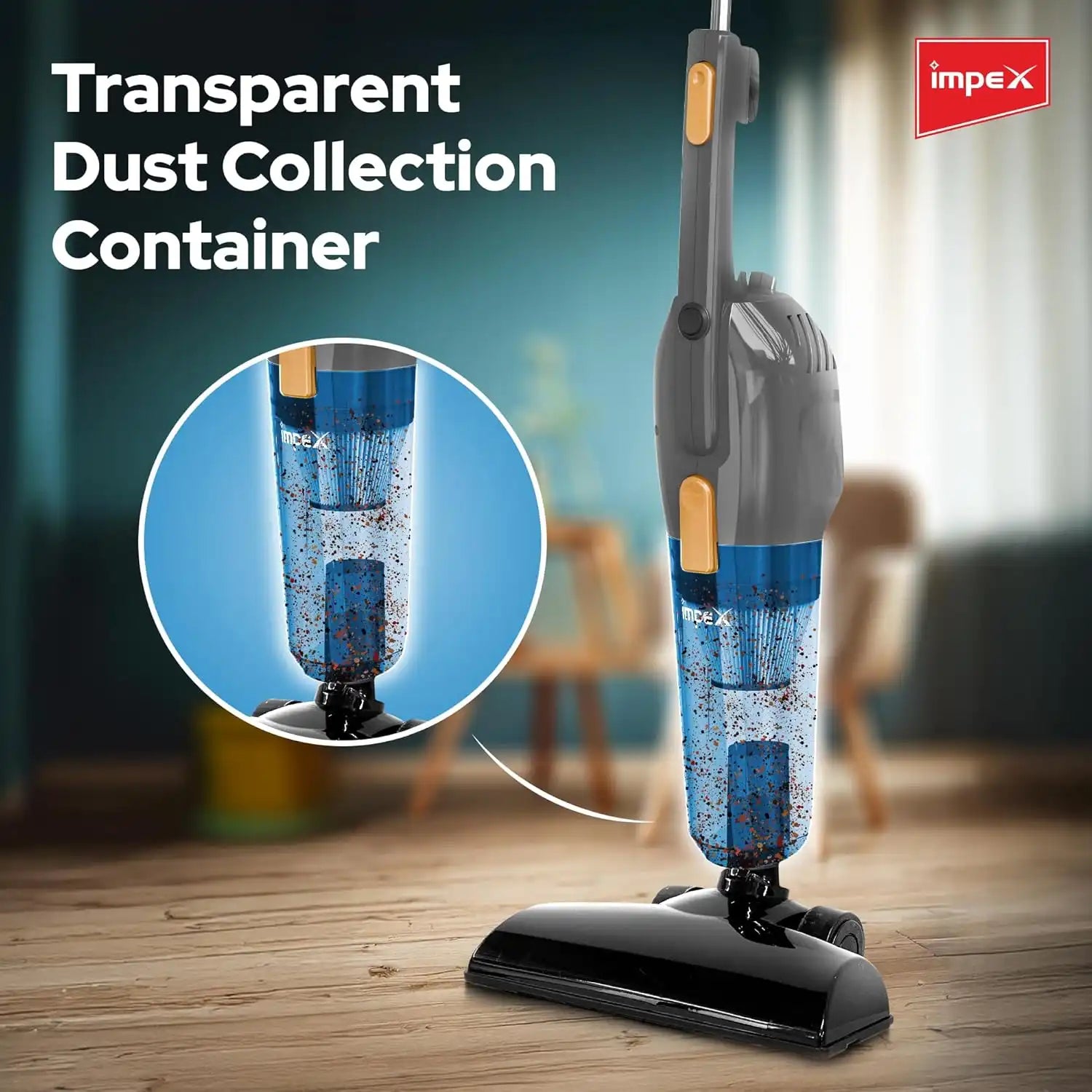 Impex VC 4702 800W 3-in-1 Lightweight Stick & Handheld Vacuum Cleaner – Powerful Suction, 1.2L Dustbin, 5M Cord, Multi-Surface Cleaning with High-Efficiency Filtration – Grey - Damoo