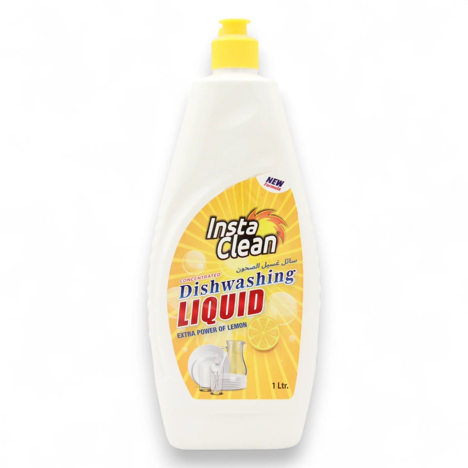 InstaClean Concentrated Lemon Dishwashing Liquid – 1L Extra Power Formula | Removes Stains, Brightens Dishes, and Kills Germs - Damoo