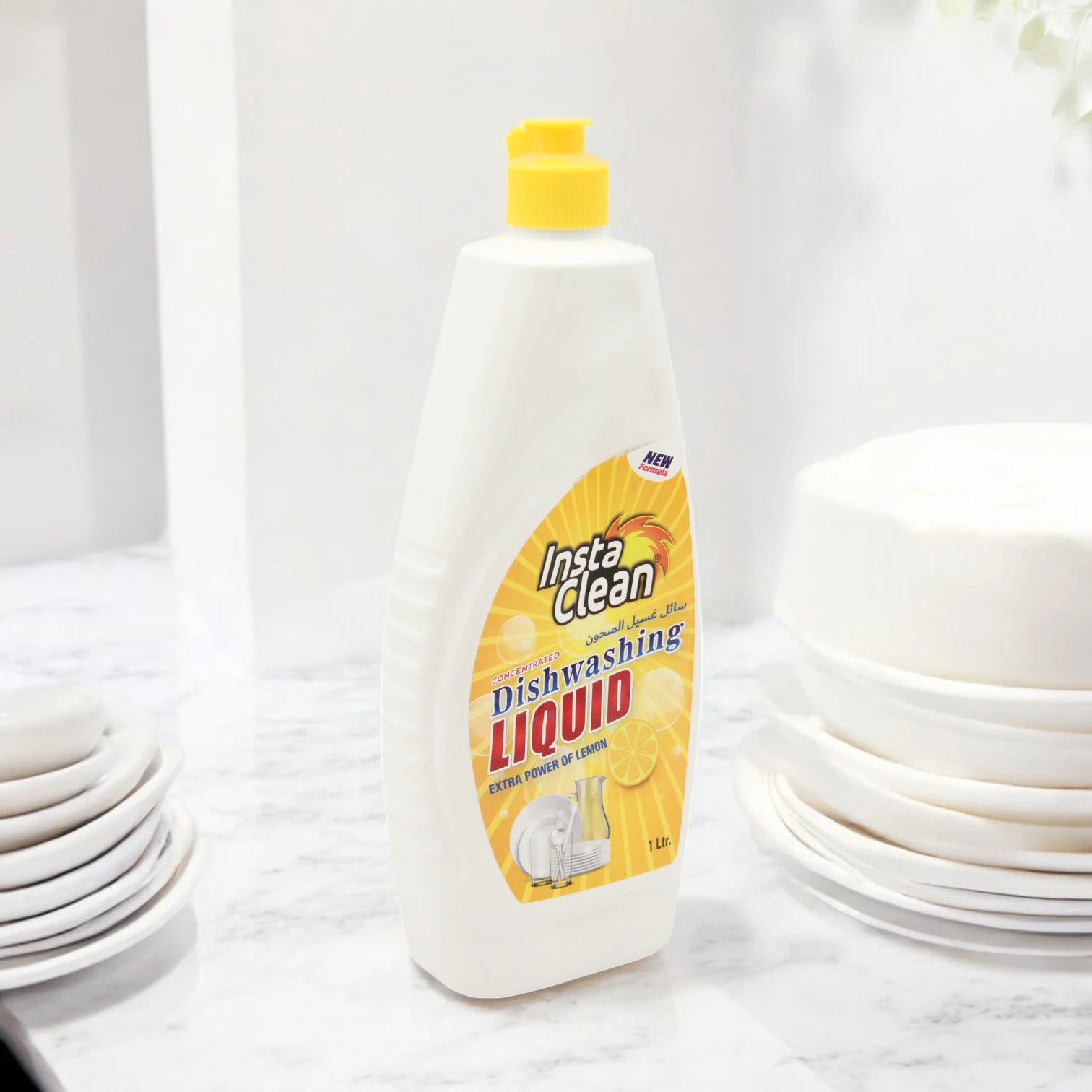 InstaClean Concentrated Lemon Dishwashing Liquid – 1L Extra Power Formula | Removes Stains, Brightens Dishes, and Kills Germs - Damoo