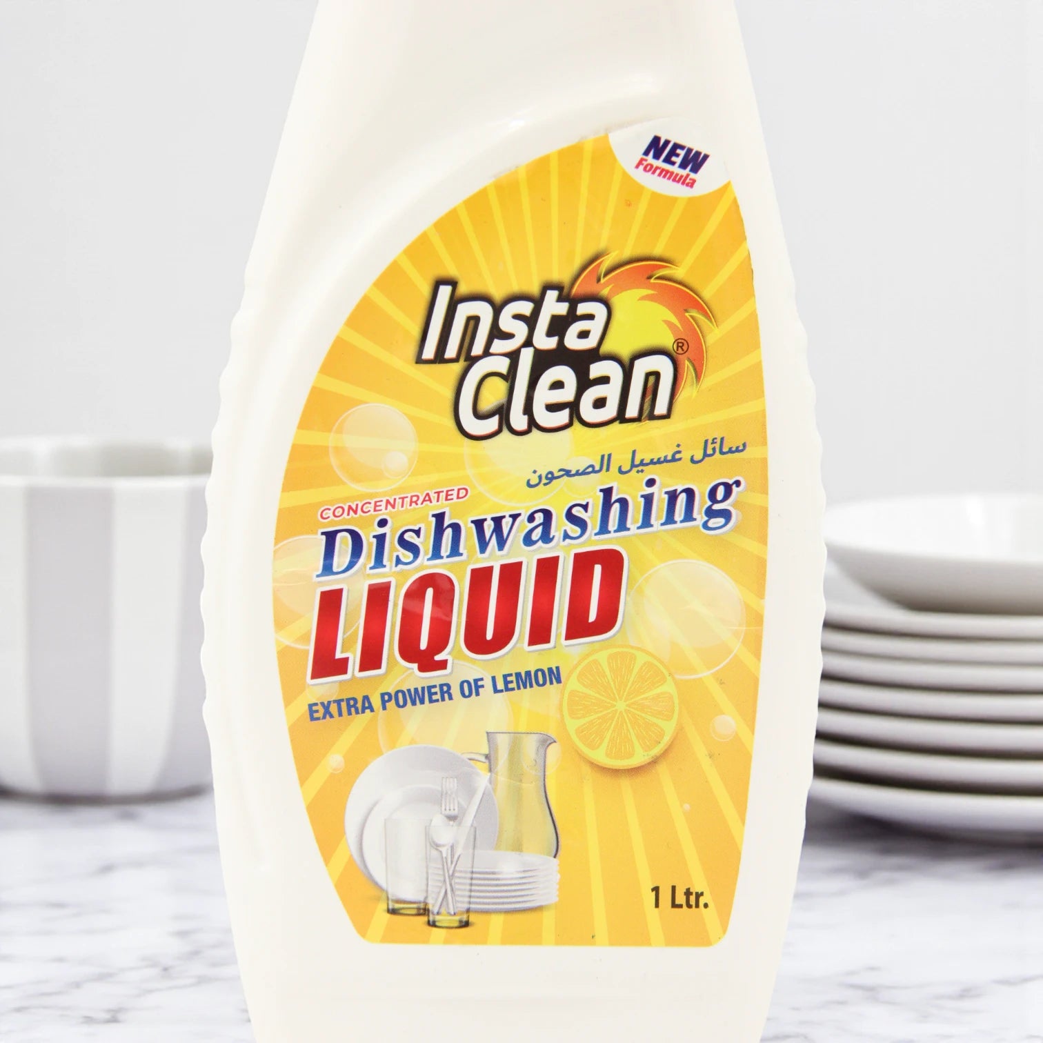 InstaClean Concentrated Lemon Dishwashing Liquid – 1L Extra Power Formula | Removes Stains, Brightens Dishes, and Kills Germs - Damoo