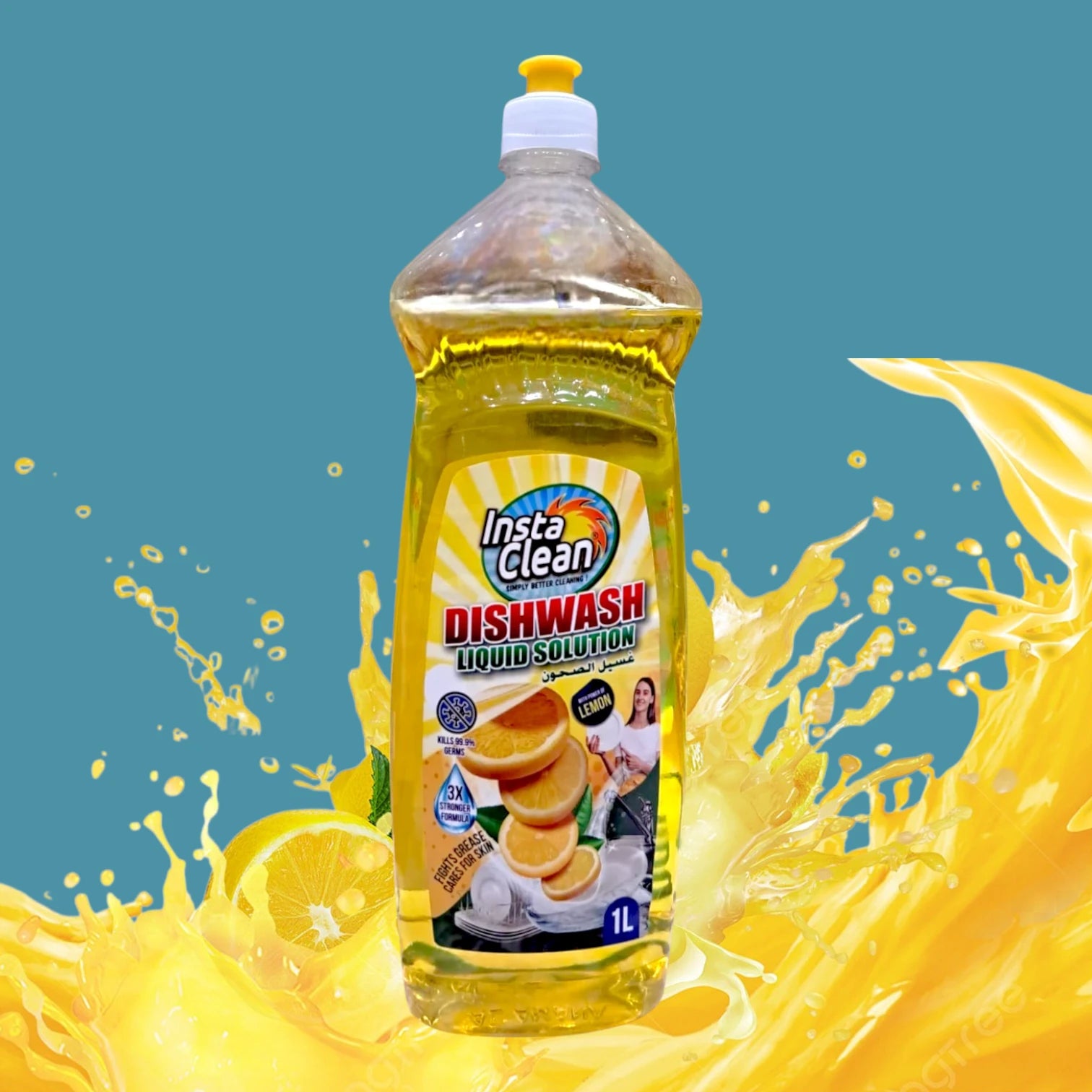 InstaClean Lemon Dishwash Liquid – 1L Powerful Grease-Fighting Formula | 3X Stronger - Damoo
