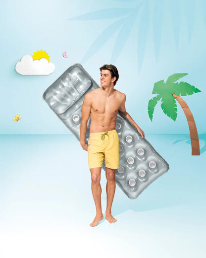 INTEX 18-Pocket Sun tanner Inflatable Pool Floating Mat with Pillow – 188 x 71 cm, Adult Lounger - Damoo