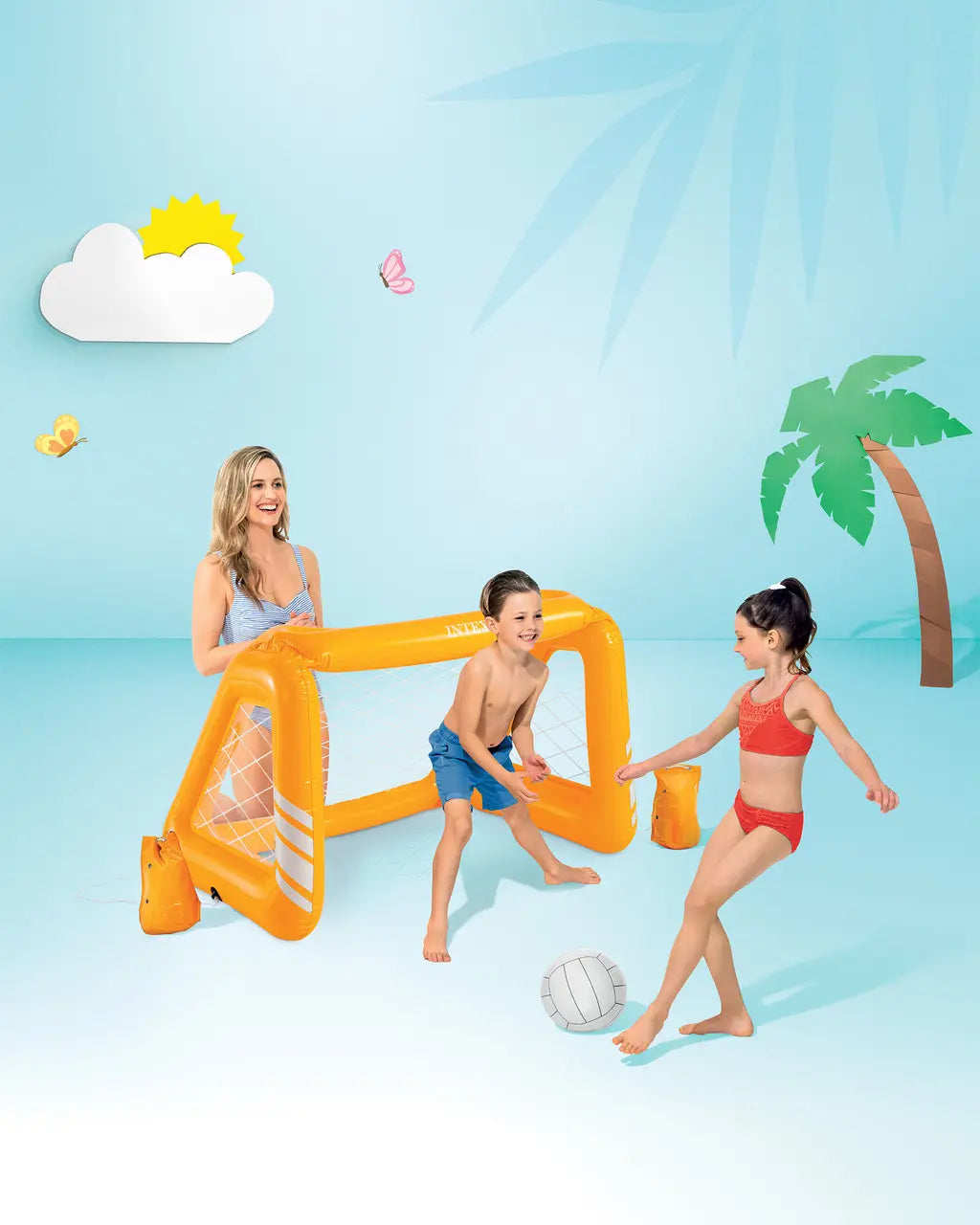 INTEX 2-in-1 Inflatable Fun Goals Game – Floating Water Polo Set with Ball & Net (55" x 35" x 32") - Damoo