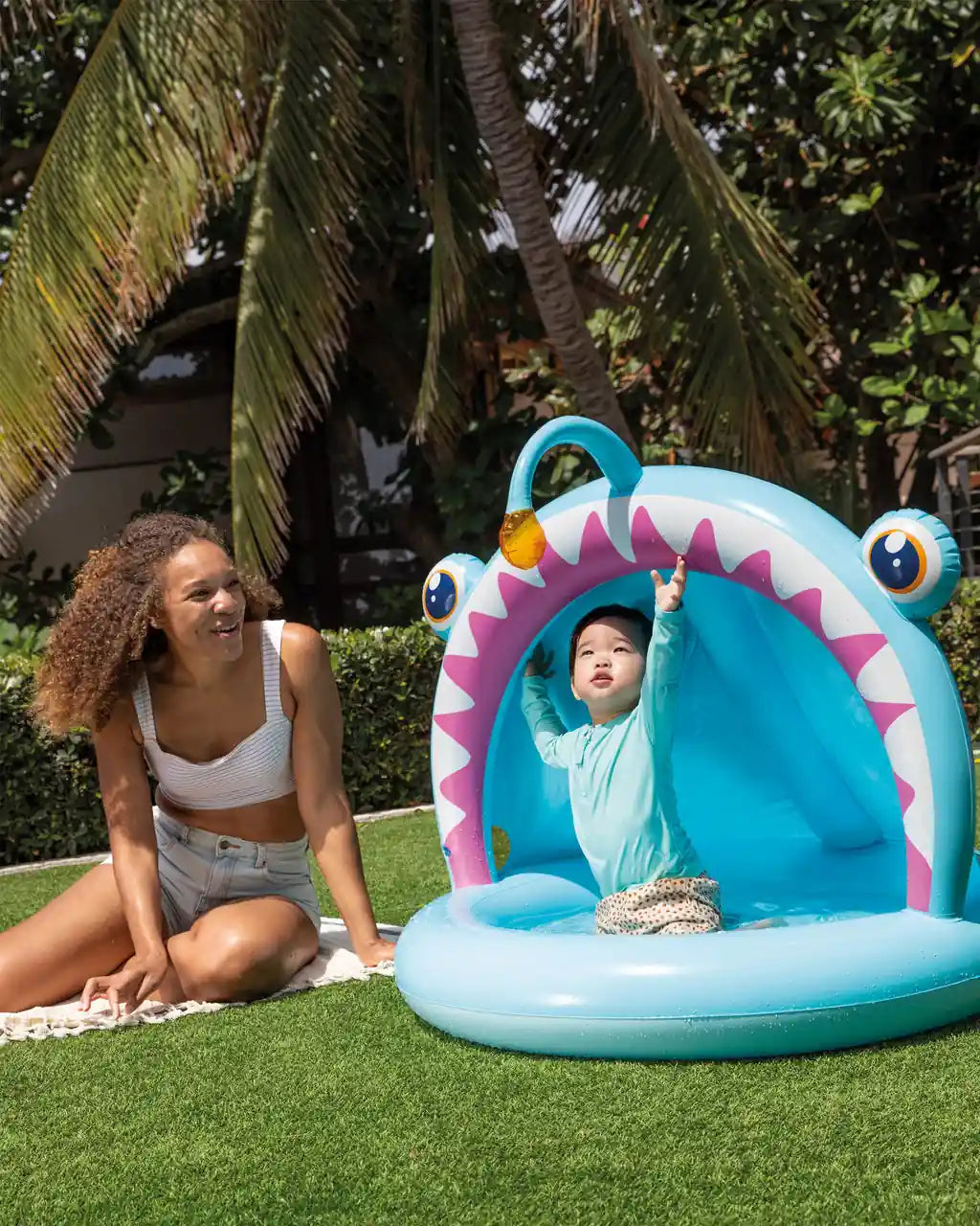 INTEX Angler Fish Baby Pool with Sunshade – Inflatable Toddler Pool 127 x 102 x 86 cm (Age 1–3) - Damoo