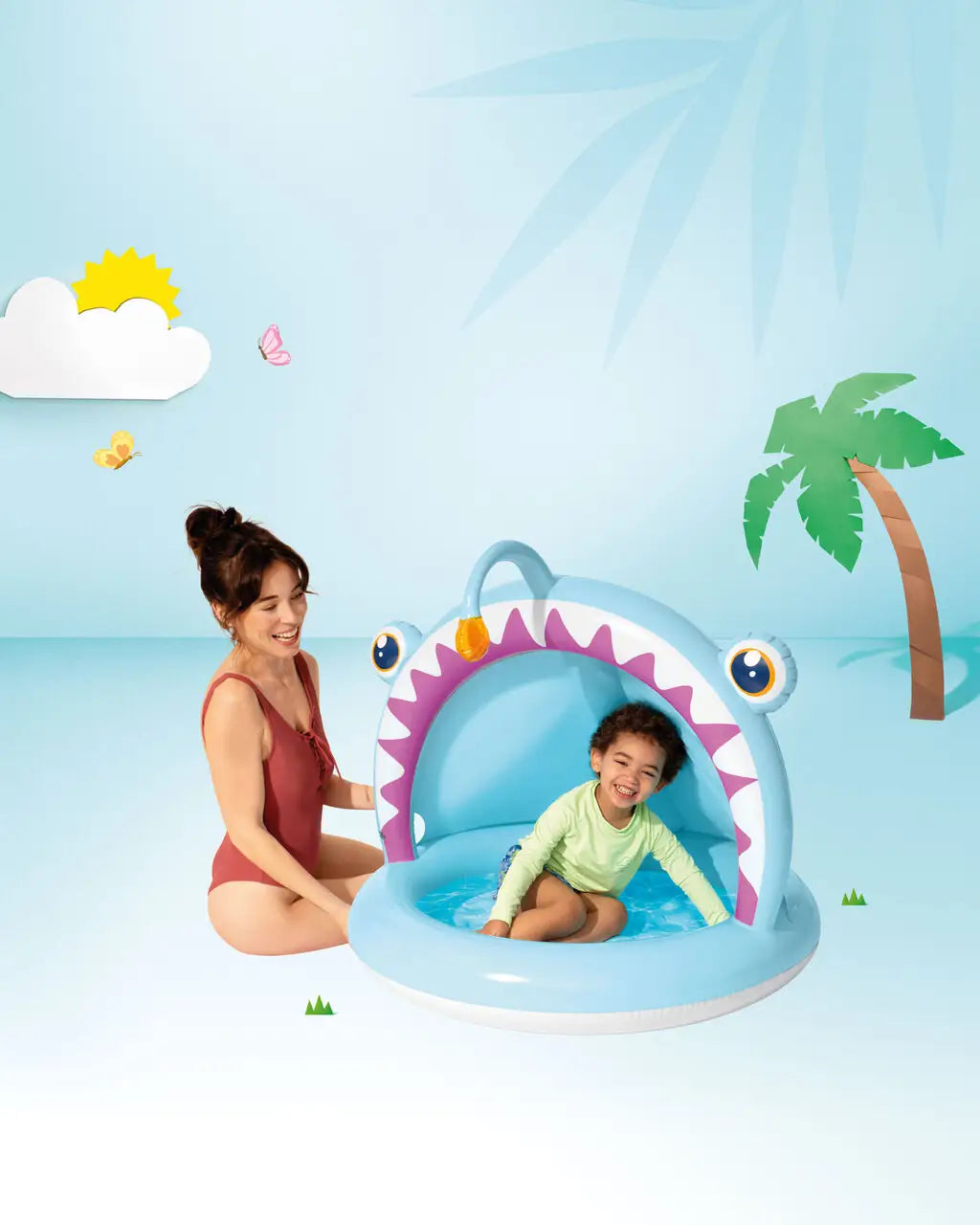 INTEX Angler Fish Baby Pool with Sunshade – Inflatable Toddler Pool 127 x 102 x 86 cm (Age 1–3) - Damoo
