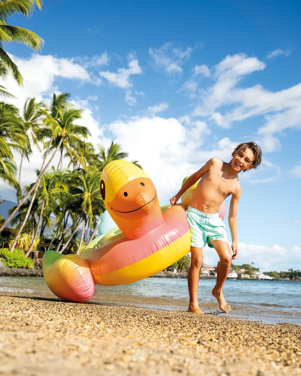 Intex Baby Duck Ride-On Inflatable Pool Float – Giant 147 x 147 x 81 cm Yellow Duck Float with Handles – Fun Pool Toy for Kids Ages 3+ (Max Weight 100 kg) - Damoo