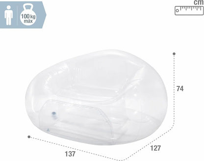 INTEX Beanless Bag Transparent Inflatable Chair – Indoor Lounge Air Chair, Durable PVC, Compact Storage, 137×127×74cm, 100kg Capacity - Damoo