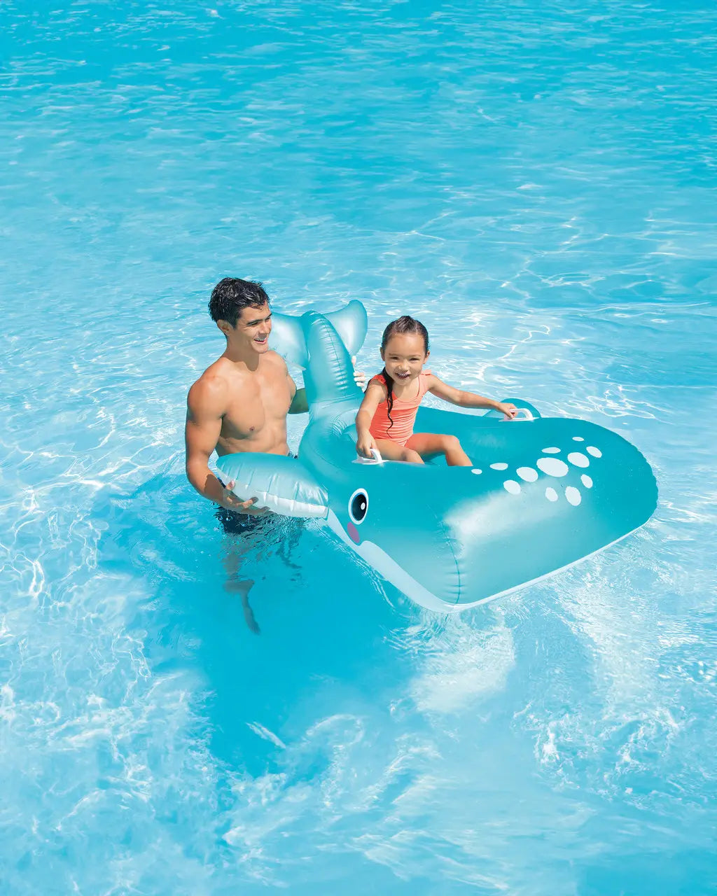 Intex Blue Whale Ride-On Inflatable Pool Float – Adorable Whale Design with Dual Handles for Kids – 60” Long Water Fun Floatie - Damoo