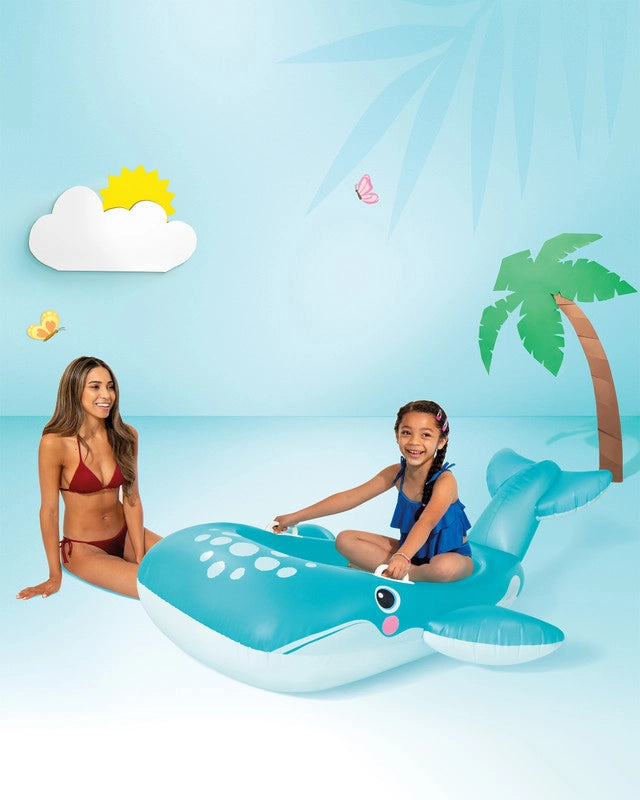 Intex Blue Whale Ride-On Inflatable Pool Float – Adorable Whale Design with Dual Handles for Kids – 60” Long Water Fun Floatie - Damoo