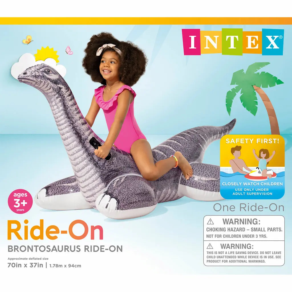 Intex Brontosaurus Ride-On Inflatable Pool Float – Prehistoric Fun for Young Swimmers (178 × 94 cm) - Damoo