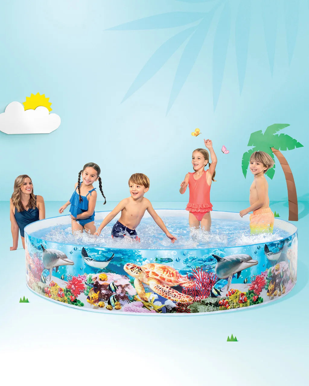 Intex Deep Sea Blue SnapSet™ Kiddie Pool – 244cm Round Children’s Pool, 2040L Water Capacity, Easy Setup, with Repair Patch - Damoo
