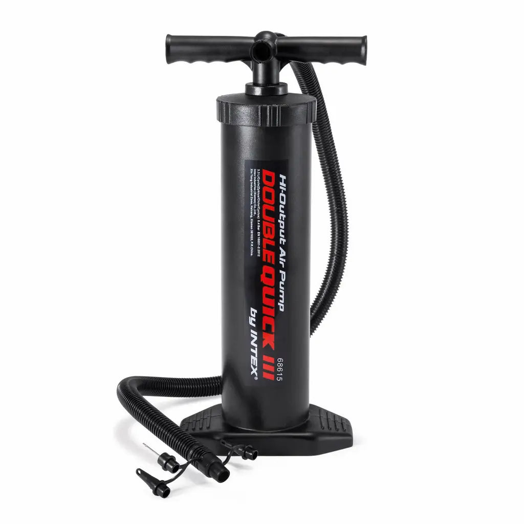 INTEX Double Quick III Manual Hand Air Pump – Dual Action Inflator/Deflator with 4 Nozzles & Needle, Portable Heavy-Duty Pump for Inflatables, Mattresses & Pool Floats, 48 cm - Damoo