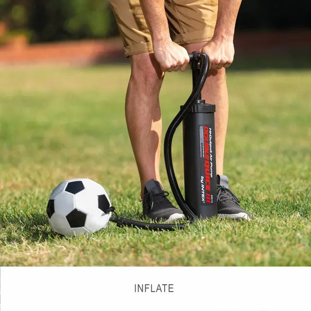 INTEX Double Quick III Manual Hand Air Pump – Dual Action Inflator/Deflator with 4 Nozzles & Needle, Portable Heavy-Duty Pump for Inflatables, Mattresses & Pool Floats, 48 cm - Damoo