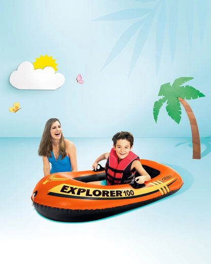 Intex Explorer™ 100 Inflatable Boat – 1-Person Pool & Lake Raft with Grab Rope, Oar Locks & Inflatable Floor – 147 x 84 x 36 cm – Ages 6+ (Boat Only) - Damoo