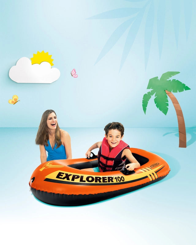 Intex Explorer™ 100 Inflatable Boat – 1-Person Pool & Lake Raft with Grab Rope, Oar Locks & Inflatable Floor – 147 x 84 x 36 cm – Ages 6+ (Boat Only) - Damoo