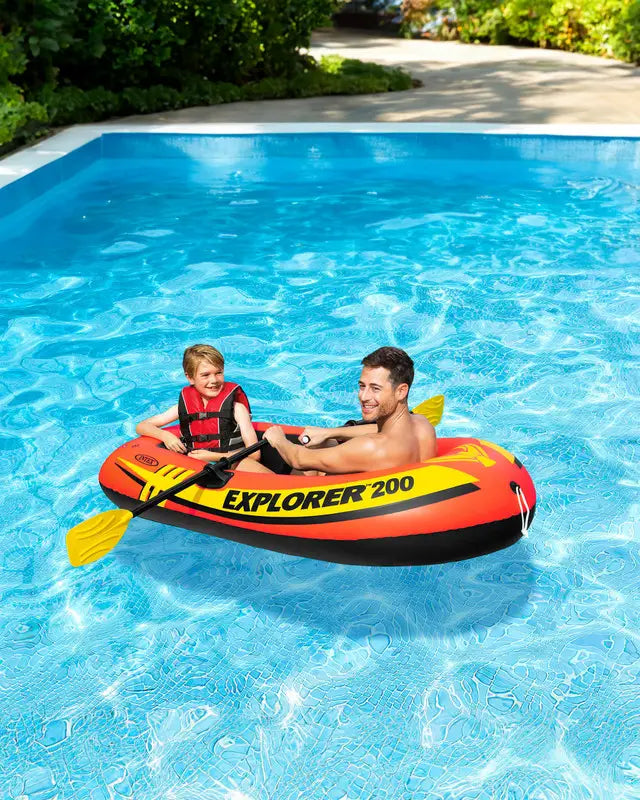 Intex Explorer™ 200 Inflatable Boat Set – 2-Person Raft with Oars & Pump | 185 × 94 × 41 cm | Max Load 95 kg | Pool & Lake Use - Damoo