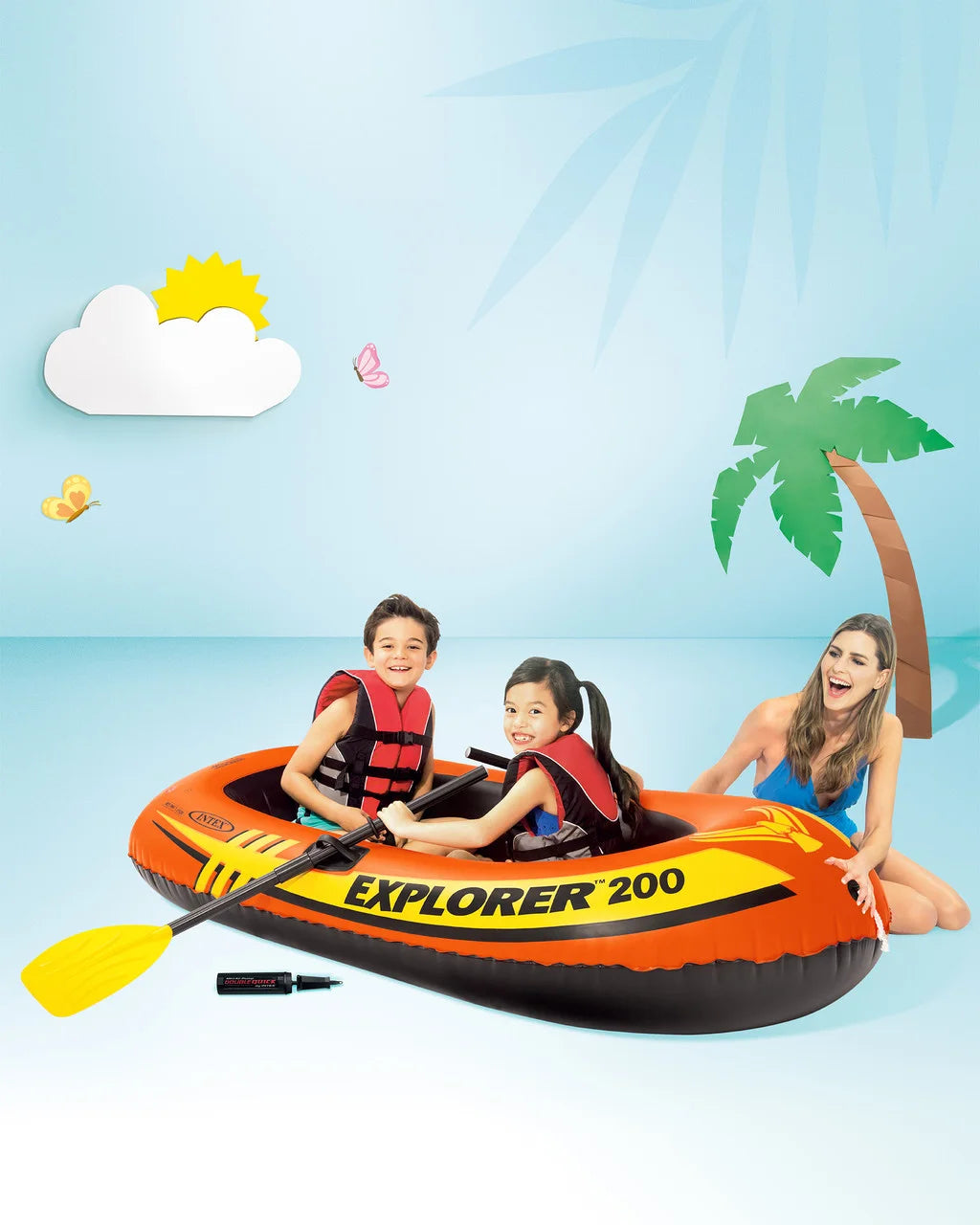 Intex Explorer™ 200 Inflatable Boat Set – 2-Person Raft with Oars & Pump | 185 × 94 × 41 cm | Max Load 95 kg | Pool & Lake Use - Damoo