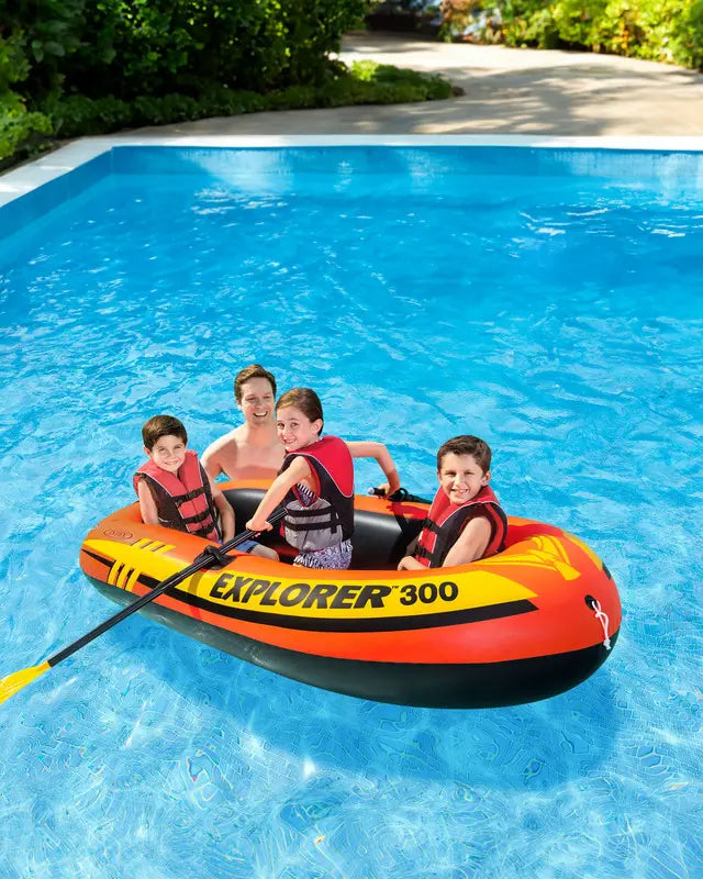 Intex Explorer™ 300 Inflatable Boat Set – 3-Person Raft with Oars & Pump | 211 × 117 × 41 cm | Max Load 186 kg | Ideal for Pool & Lake - Damoo