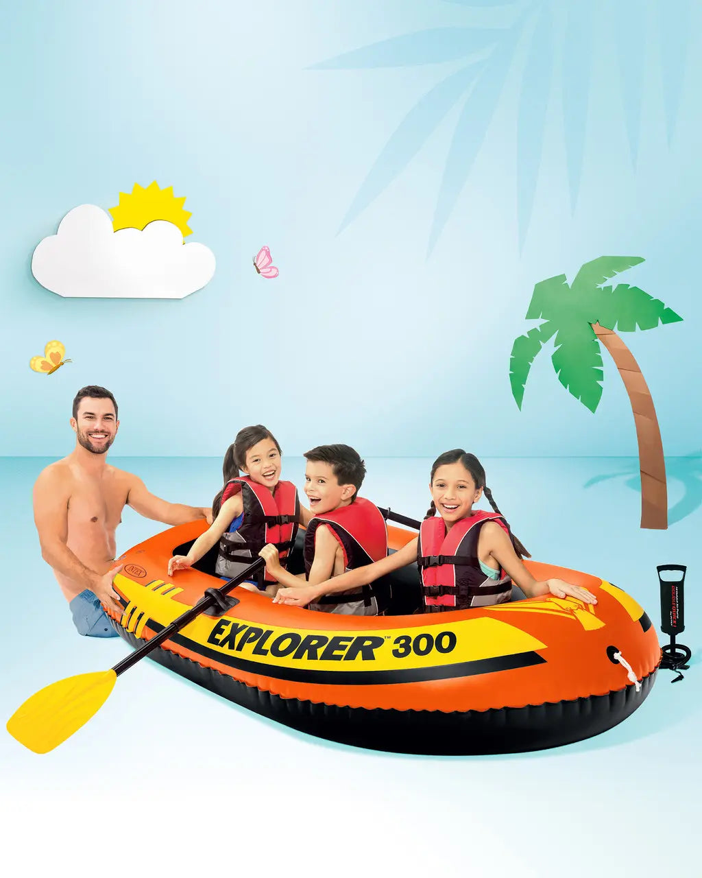 Intex Explorer™ 300 Inflatable Boat Set – 3-Person Raft with Oars & Pump | 211 × 117 × 41 cm | Max Load 186 kg | Ideal for Pool & Lake - Damoo