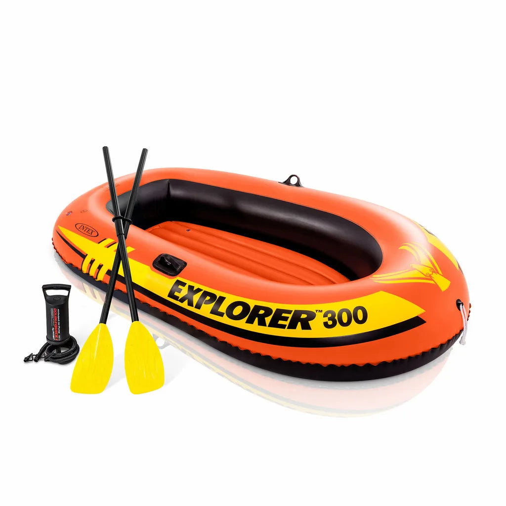 Intex Explorer™ 300 Inflatable Boat Set – 3-Person Raft with Oars & Pump | 211 × 117 × 41 cm | Max Load 186 kg | Ideal for Pool & Lake - Damoo