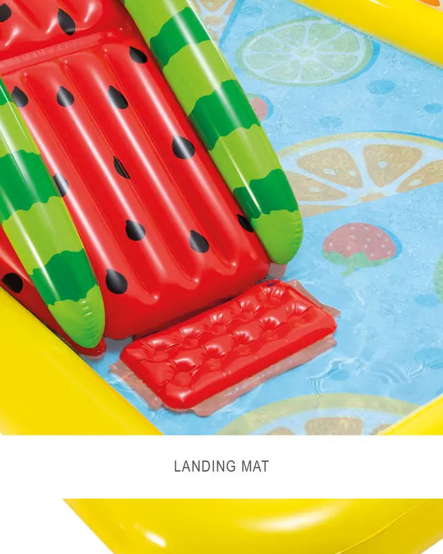 INTEX Fun N Fruity Inflatable Play Center with Slide, Dual Pools & Water Toys – 244 x 191 x 91 cm, For Kids Ages 2+, Includes Ball Toss Game, Fruits, Water Sprayer & Repair Patch - Damoo