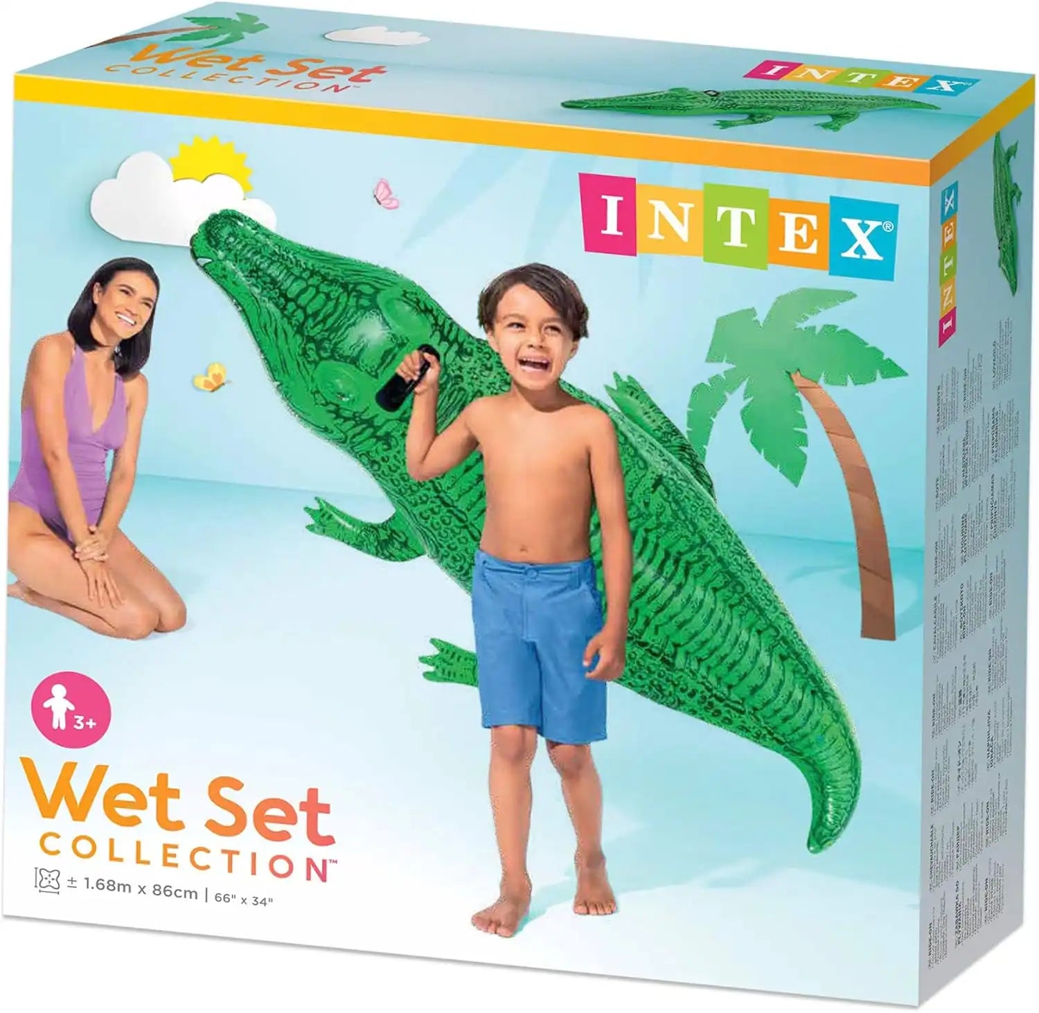 Intex Gator Ride-On Inflatable Pool Float – Crocodile Pool Toy for Kids | 167.6 × 86 cm | With Handles & Repair Kit | Age 3+ - Damoo