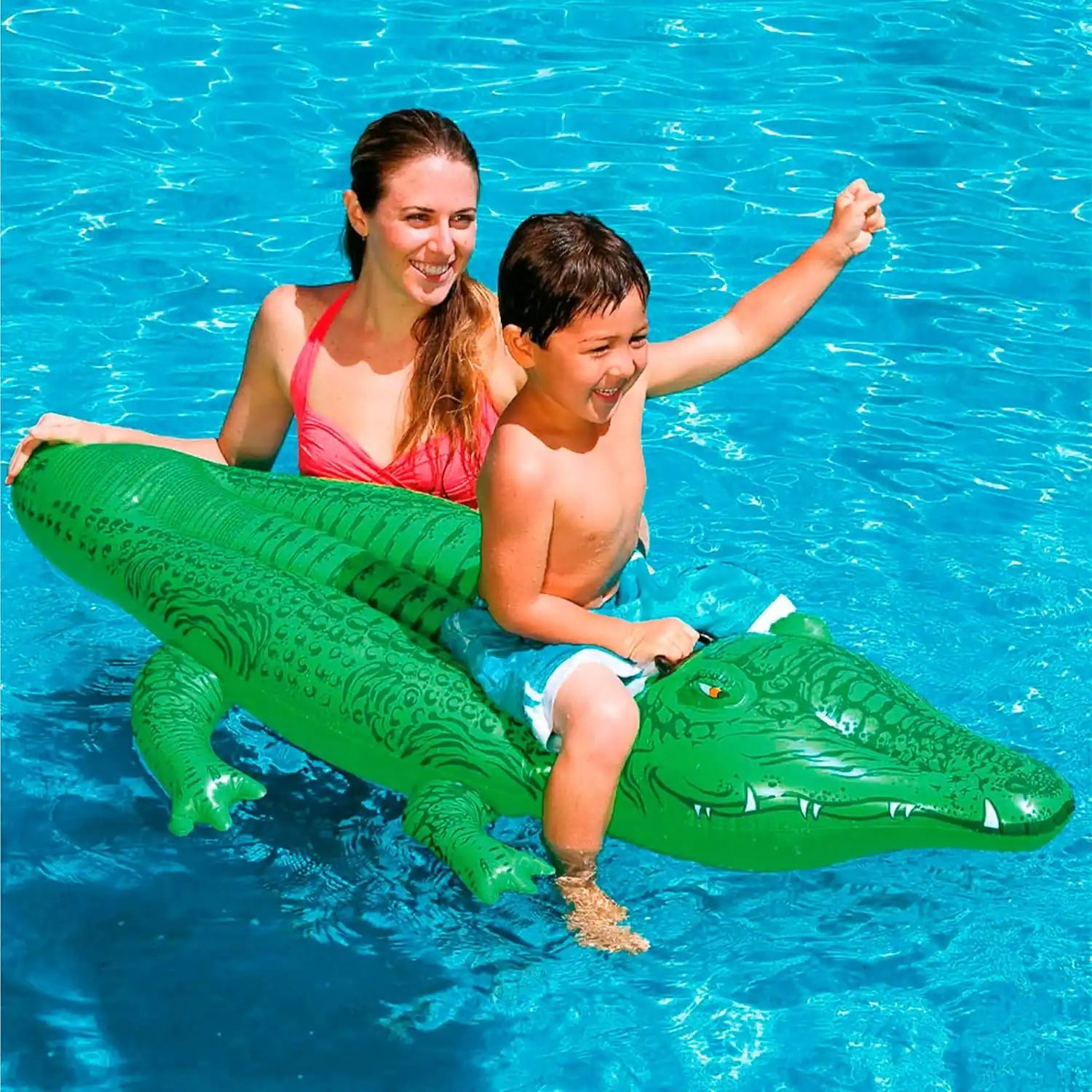 Intex Gator Ride-On Inflatable Pool Float – Crocodile Pool Toy for Kids | 167.6 × 86 cm | With Handles & Repair Kit | Age 3+ - Damoo
