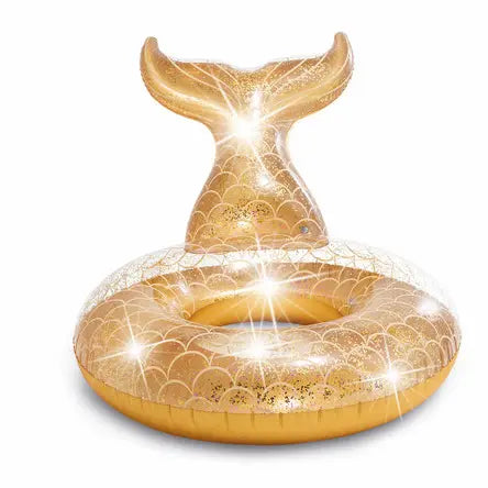 INTEX Glitter Mermaid Inflatable Swim Tube for Adults – Sparkling Pool Float with Gold & Pink Glitter, 147 x 107 x 79 cm, 12ga Vinyl, Mermaid Tail Design, Up to 100 kg - Damoo