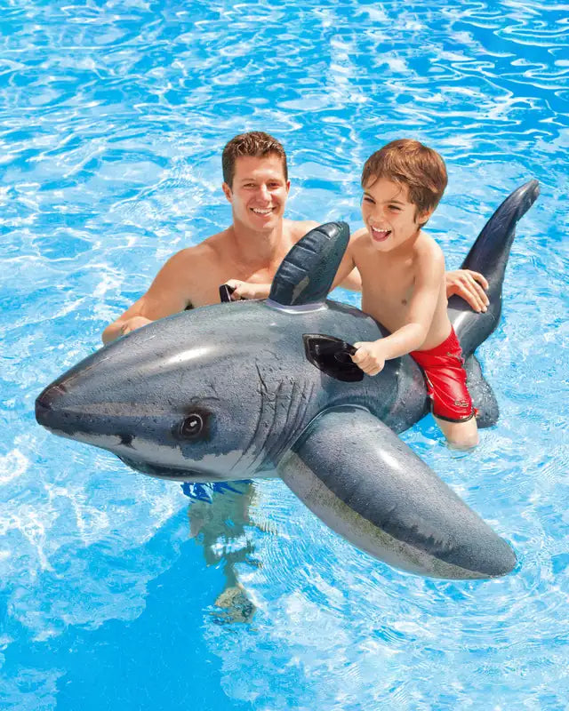 Intex Great White Shark Ride-On Inflatable Pool Float – Realistic Shark Design with Grab Handles & Repair Patch - Damoo
